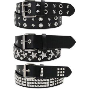 3 Pcs Black Studded Belt Y2K